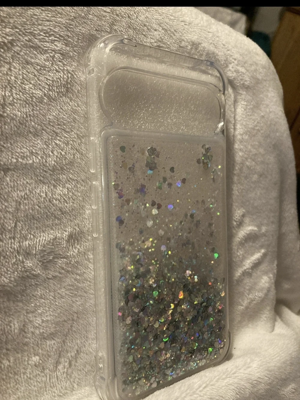 NWT Google Pixel 10 Pro XL Liquid Glitter Case Silver Holographic Heart Heavy Du